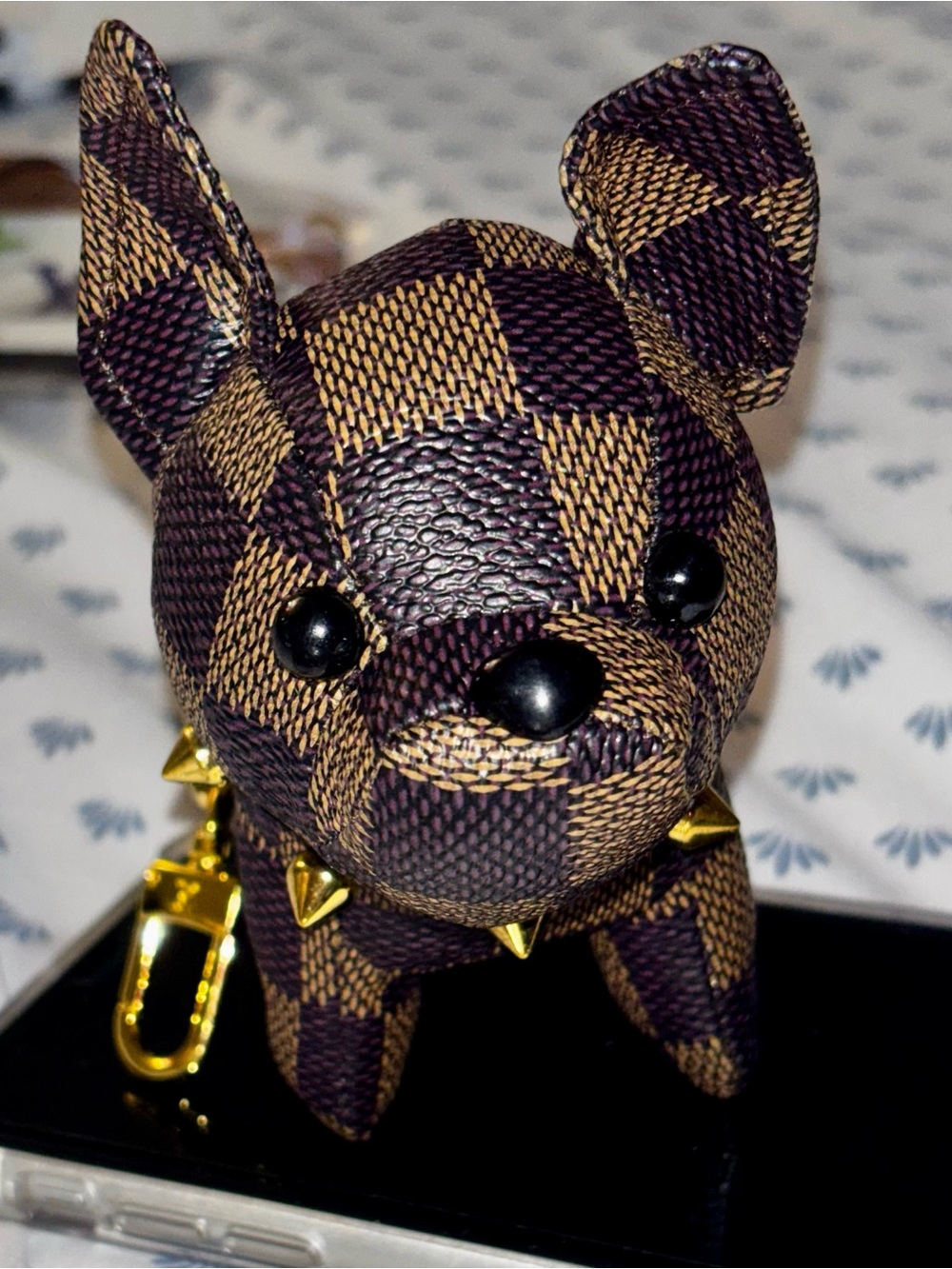 New Brown Check Plush Dog Keychain - Picture 1 of 7